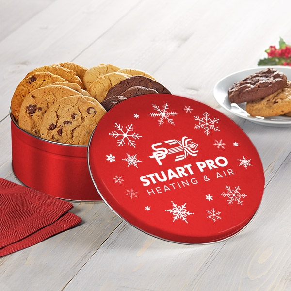 Logo Christmas Cookie Tins Gifts FreshlyBaked, Fully Customized
